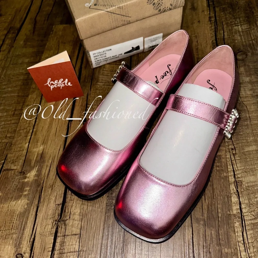 FREE PEOPLE Leather Diamanté Mary Janes